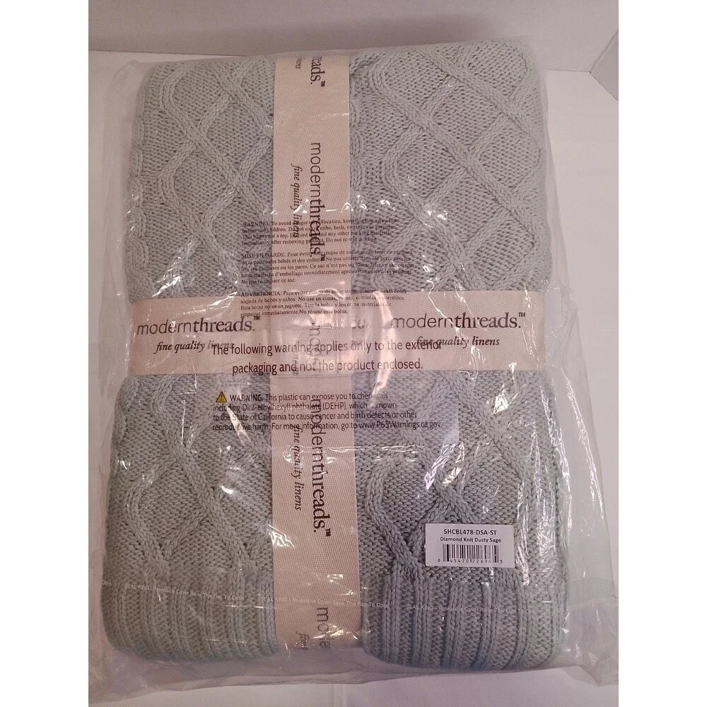 Modern Threads 100% Cotton Diamond Cable Knit Throw Blanket 50x70 Dusty Sage NWT